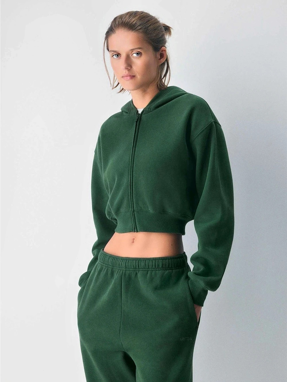 Aritzia Cozy Sweatfleece Perfect Crop Zip Hoodie | XS